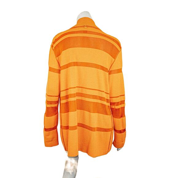 ST. JOHN Open Front Cardigan Sweater Orange Stripe Wool Blend Medium - Picture 5 of 11